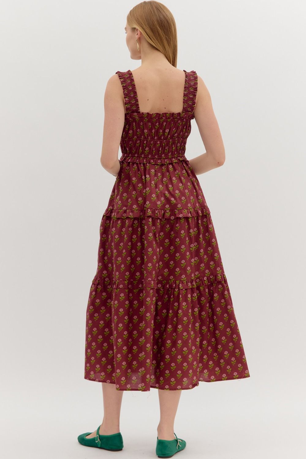 Karoline Burgundy Floral Midi Dress