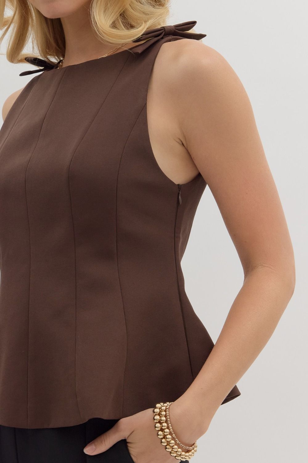 Marilou Brown Flared Hem Blouse