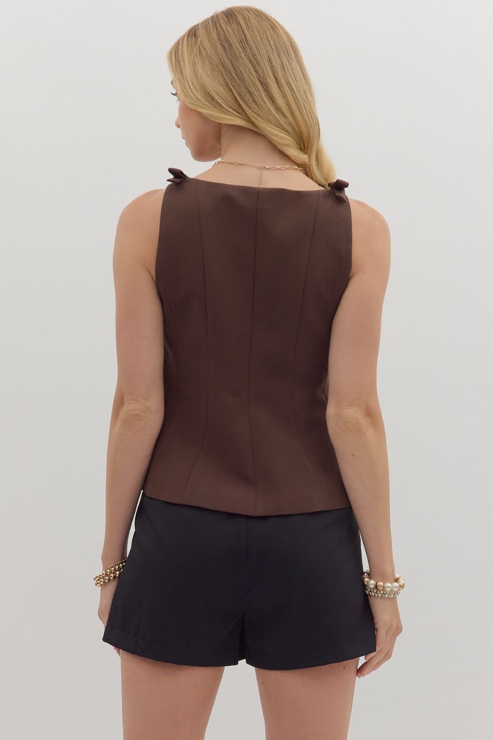 Marilou Brown Flared Hem Blouse