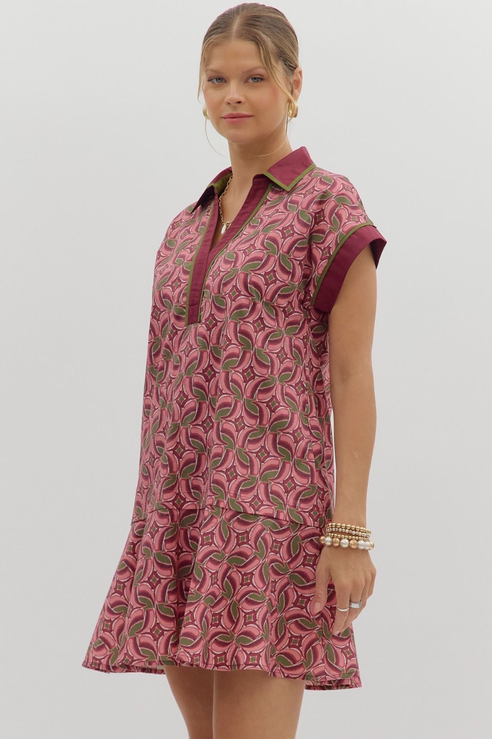 Monai Wine Patterned Mini Dress