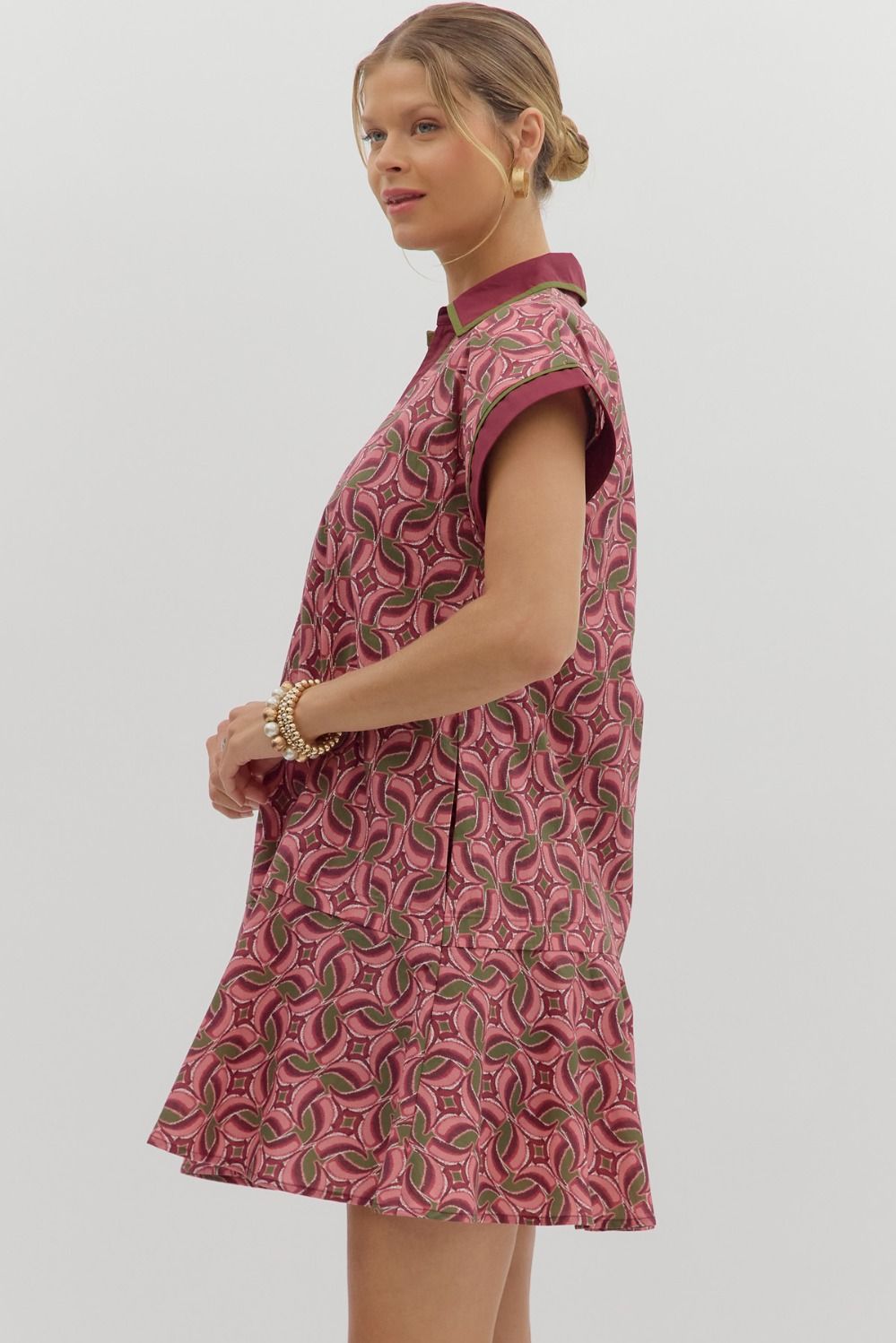 Monai Wine Patterned Mini Dress
