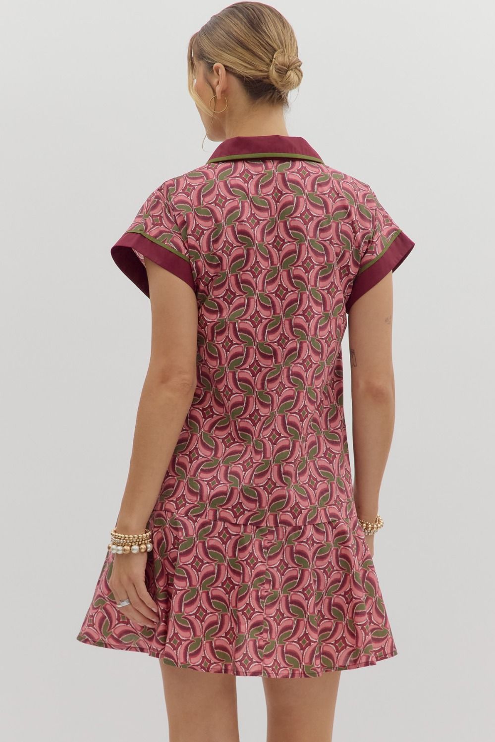 Monai Wine Patterned Mini Dress