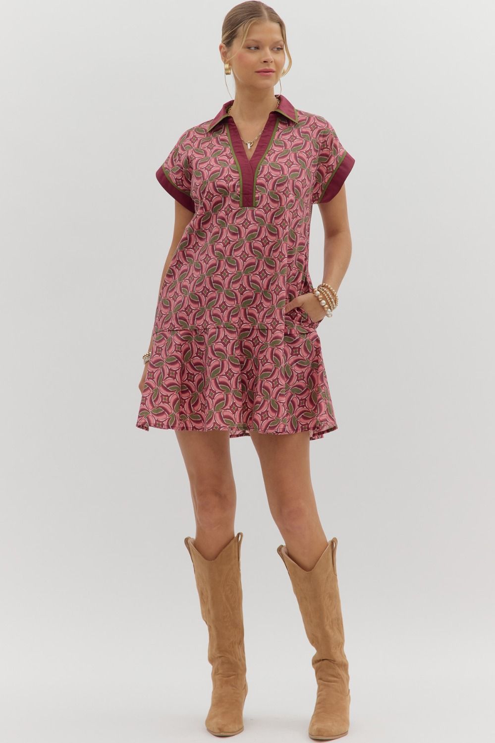 Monai Wine Patterned Mini Dress