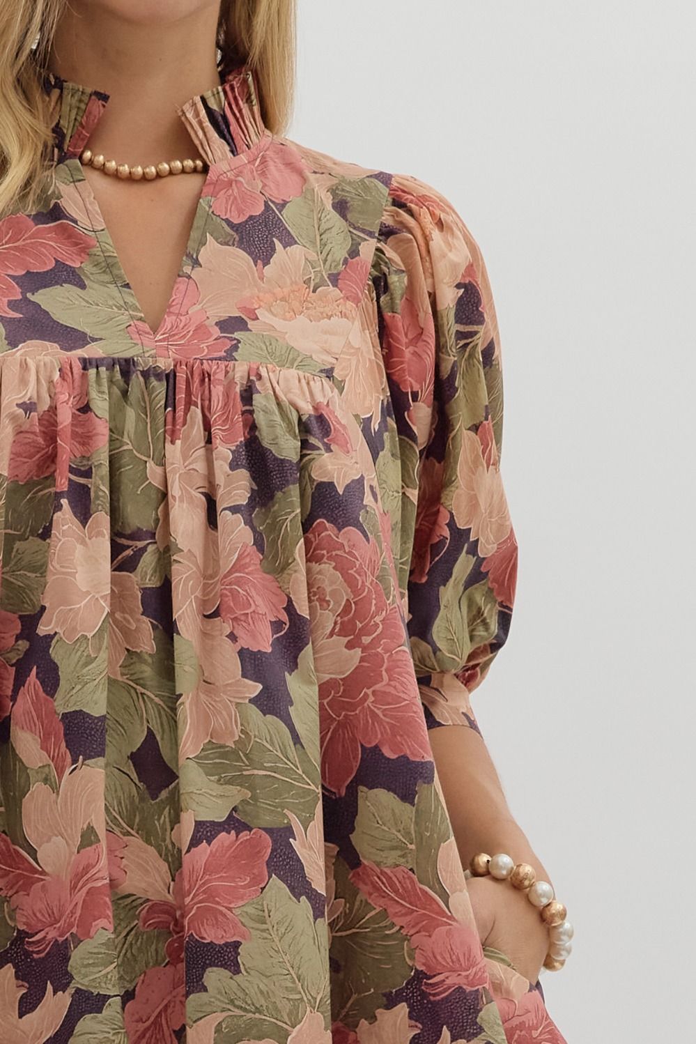 Maxime Brown Floral Babydoll Dress