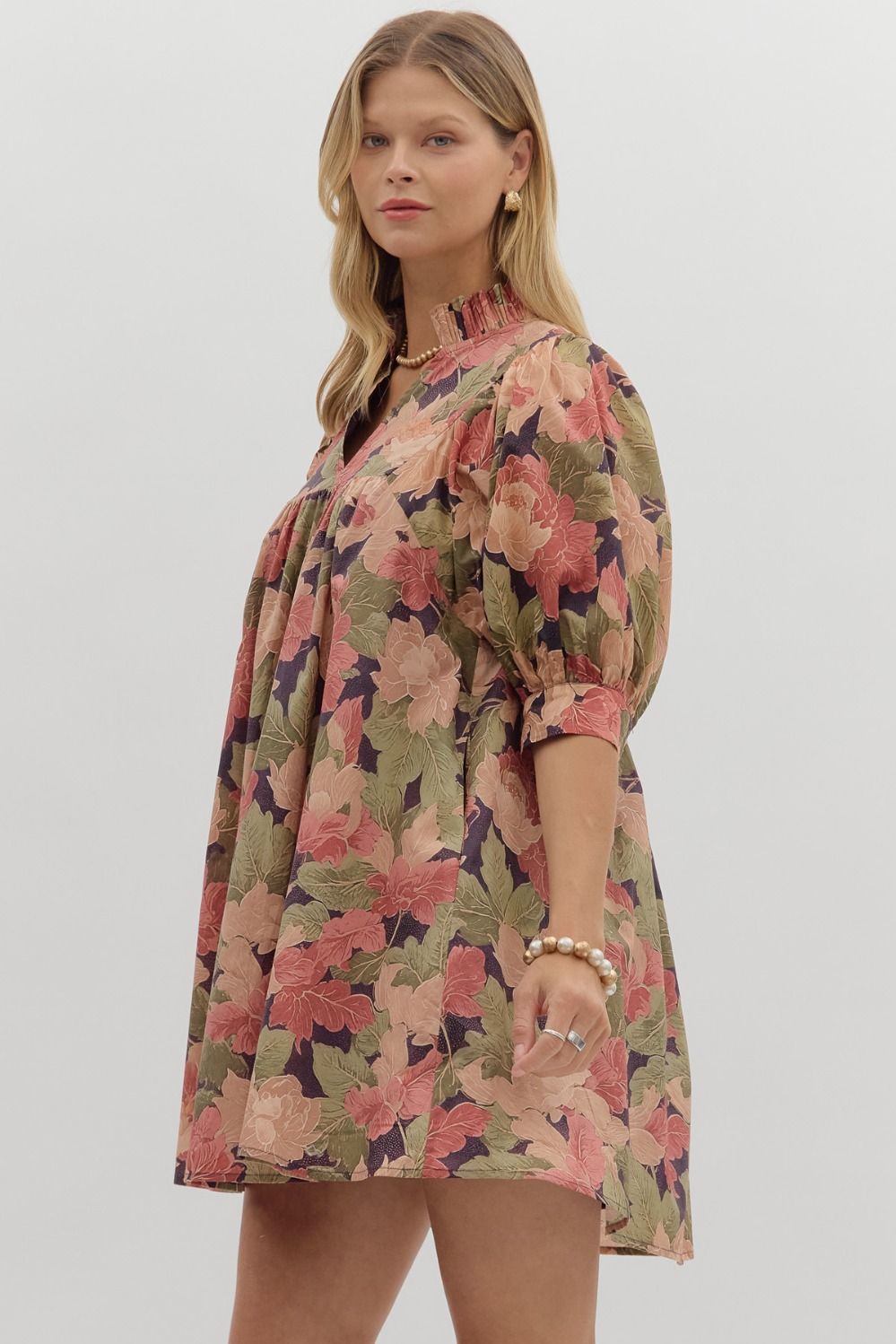 Maxime Brown Floral Babydoll Dress