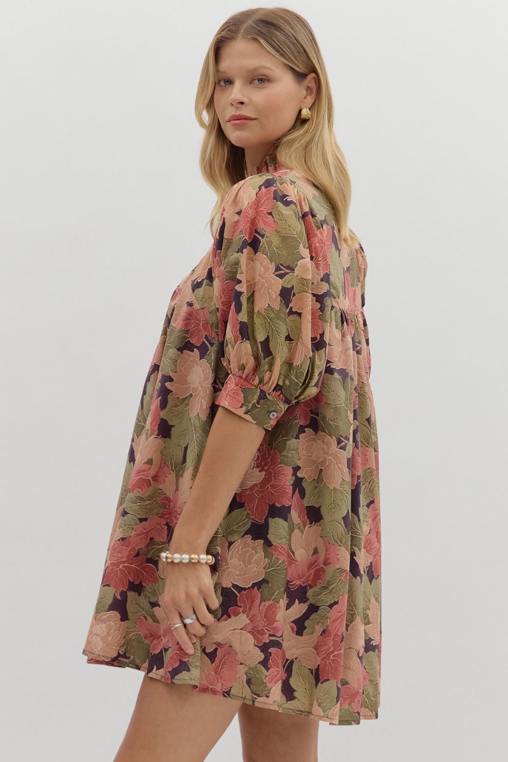 Maxime Brown Floral Babydoll Dress