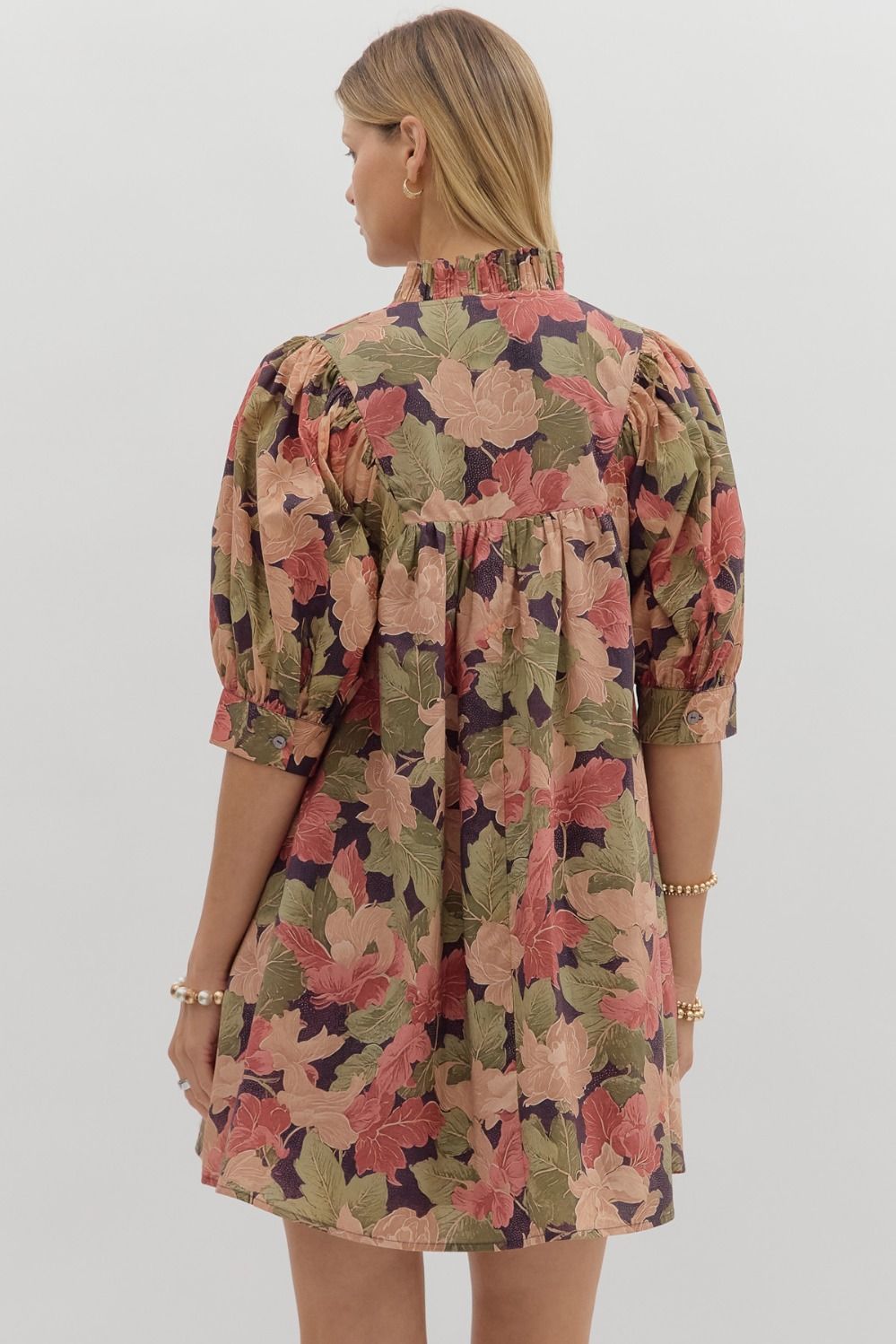 Maxime Brown Floral Babydoll Dress
