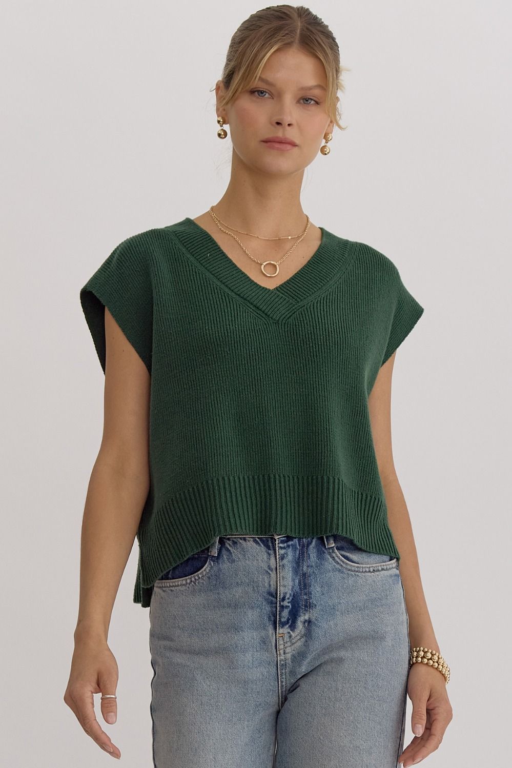 Elyse Green Sweater Vest Top