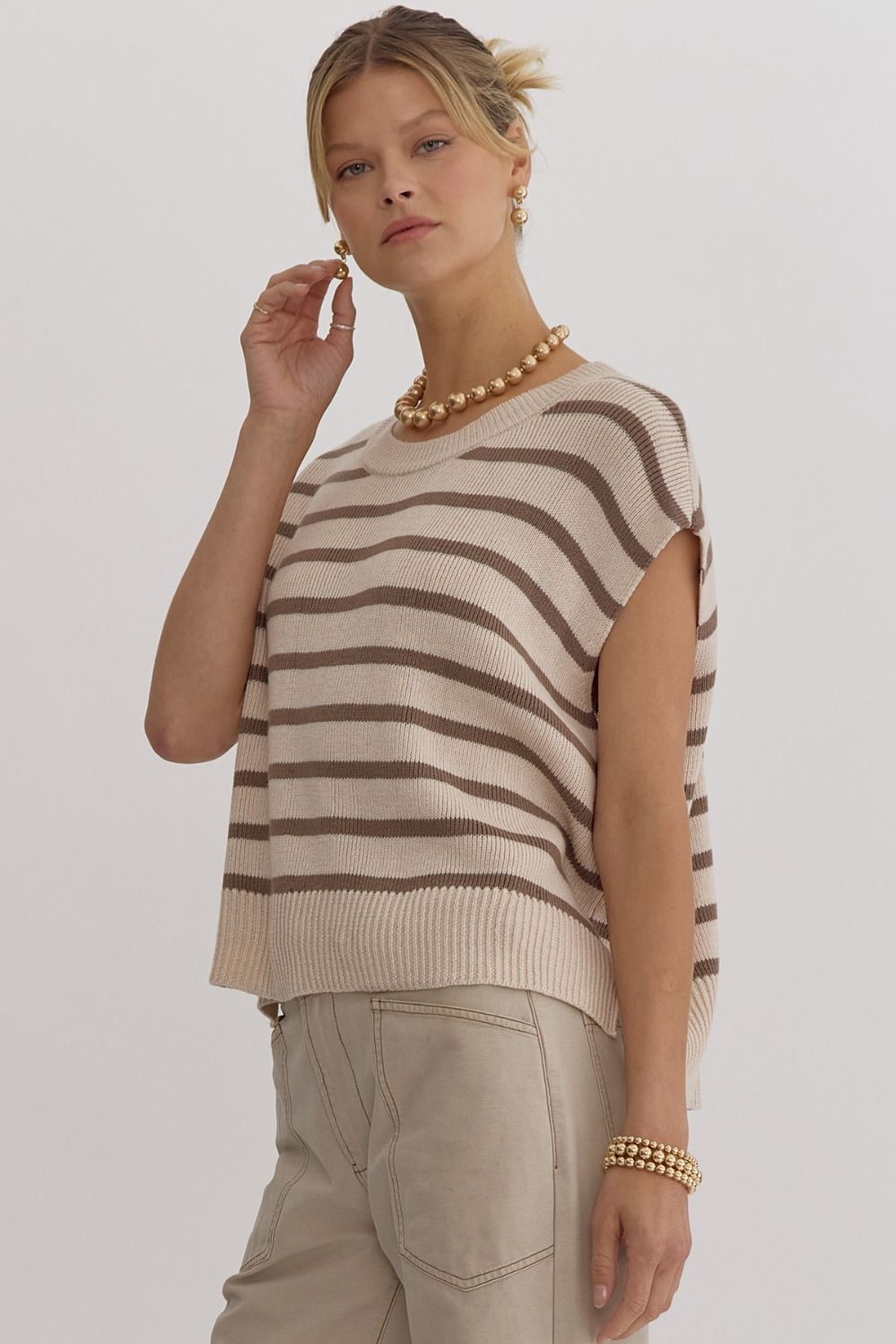 Maverick Oatmeal Striped Knit Top