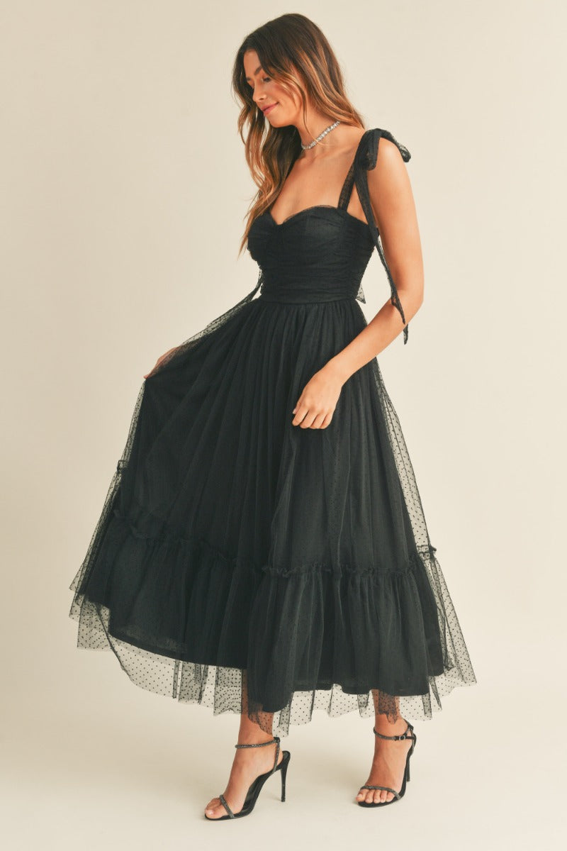 Sweet Serenade Black Swiss Dot Maxi Dress - FINAL SALE