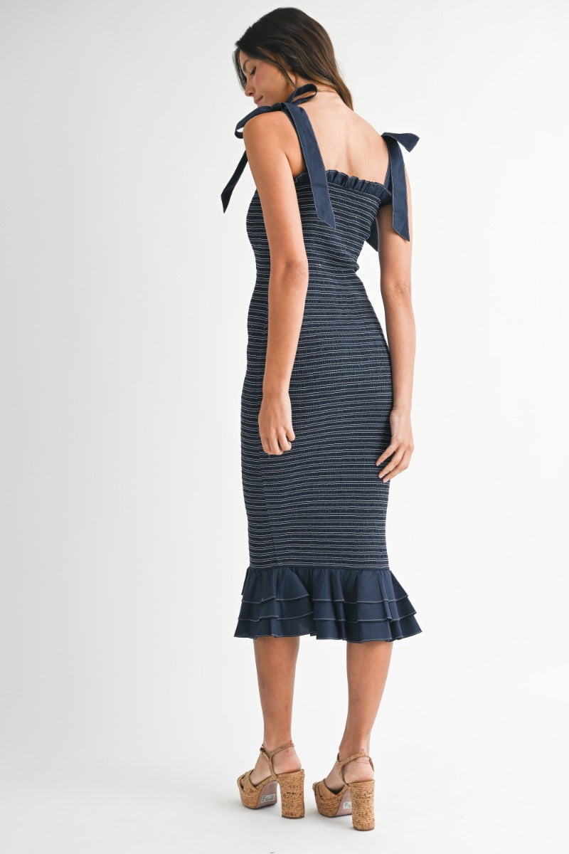 Kendalyn Navy Smocked Midi Dress