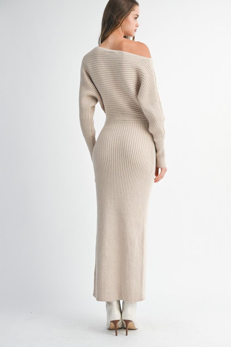 Korinne Taupe Knit Midi Dress