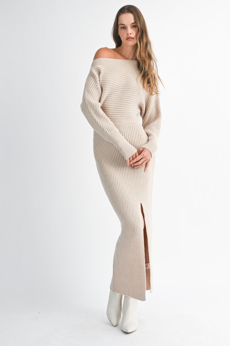 Korinne Taupe Knit Midi Dress