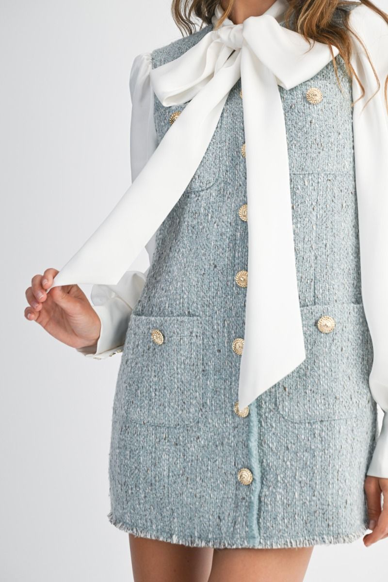 Anette Blue Tweed Mini Dress