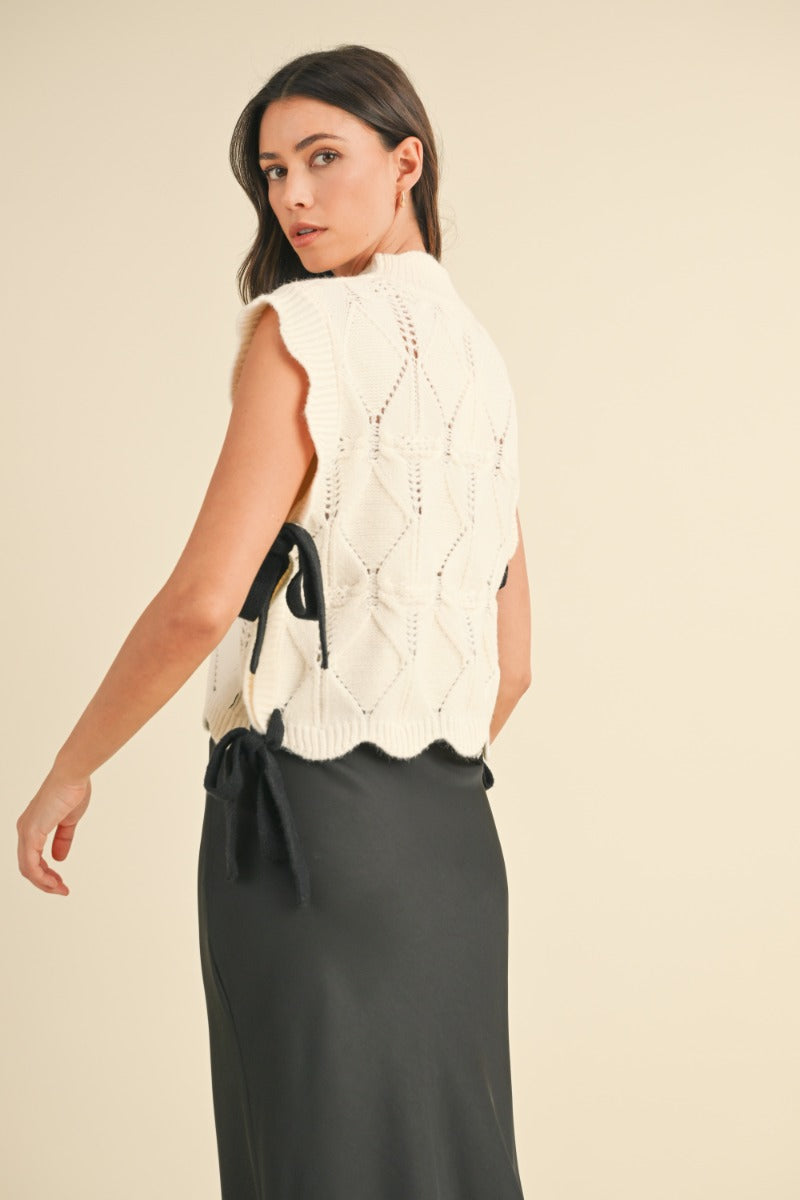 Nellie Cream Contrast Tie Sweater Vest - FINAL SALE