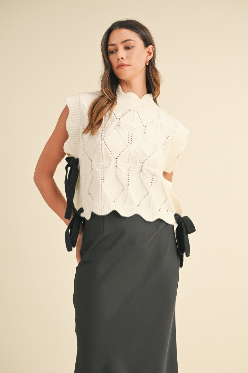 Nellie Cream Contrast Tie Sweater Vest - FINAL SALE