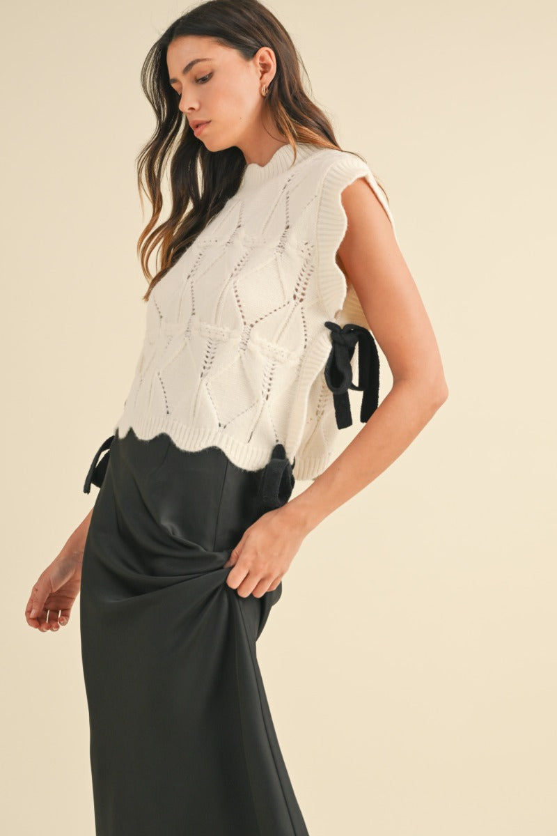Nellie Cream Contrast Tie Sweater Vest - FINAL SALE