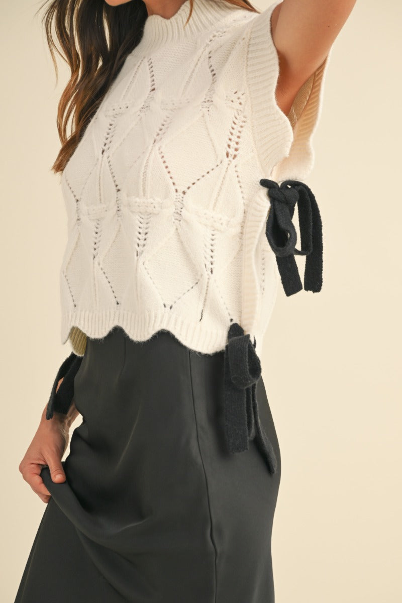 Nellie Cream Contrast Tie Sweater Vest - FINAL SALE
