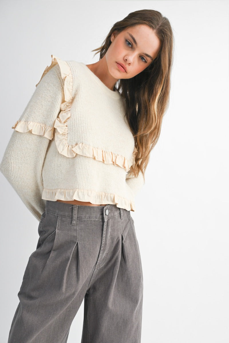 Kallena Cream Ruffle Detail Sweater