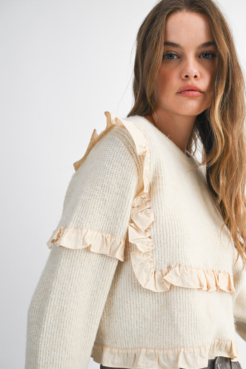 Kallena Cream Ruffle Detail Sweater