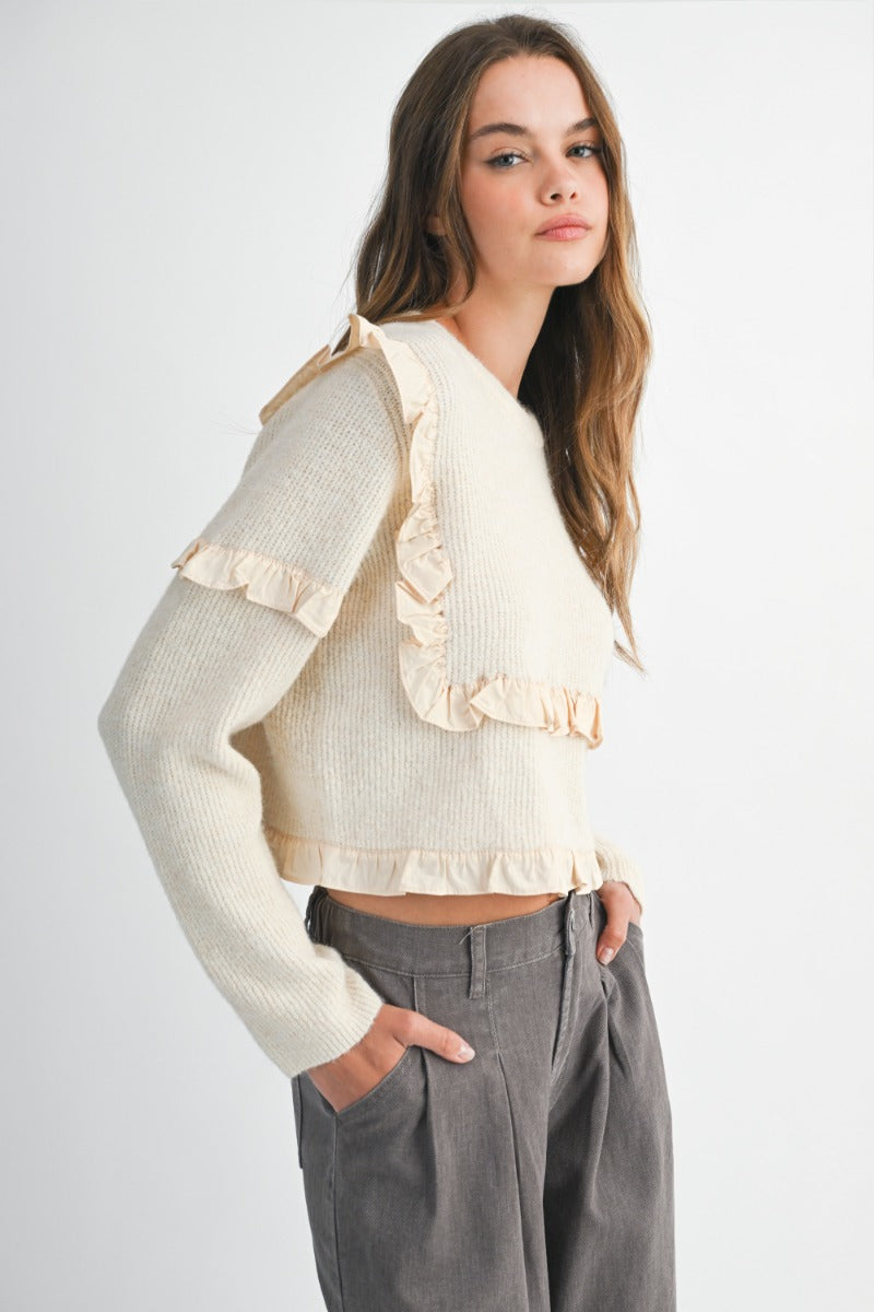 Kallena Cream Ruffle Detail Sweater