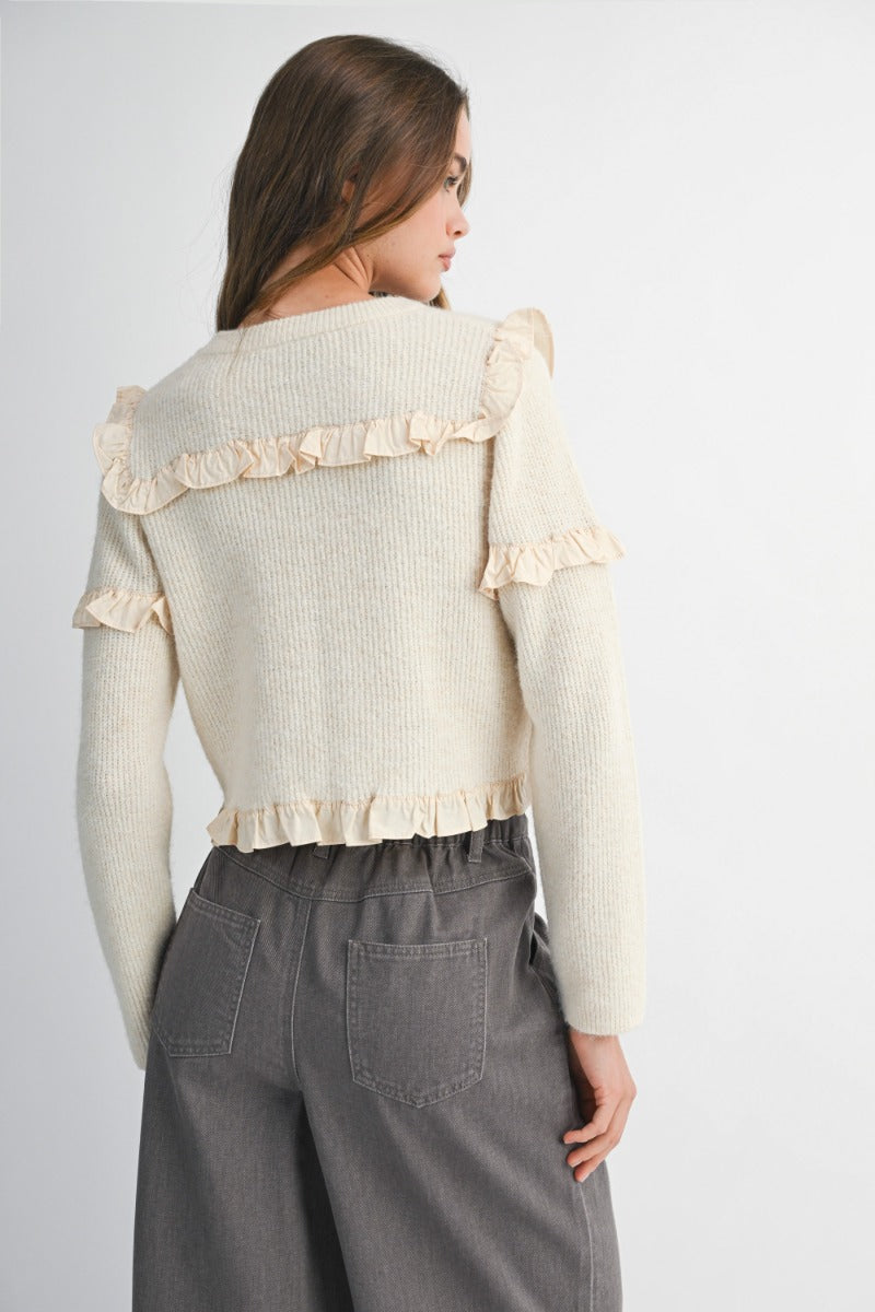 Kallena Cream Ruffle Detail Sweater