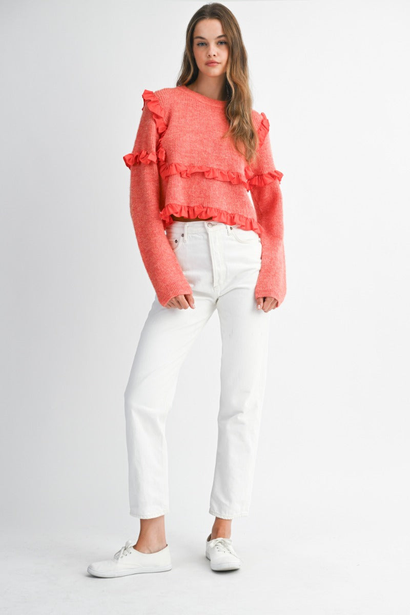 Kallena Red Ruffle Detail Sweater