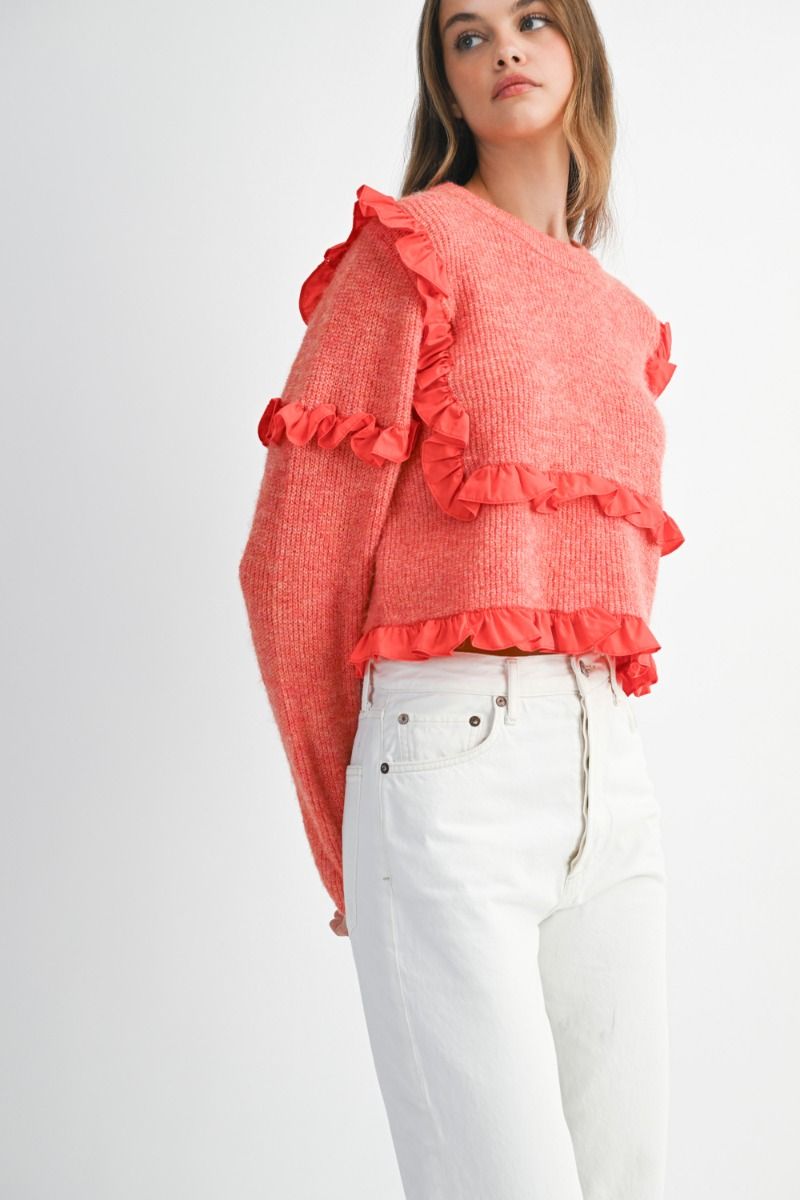 Kallena Red Ruffle Detail Sweater