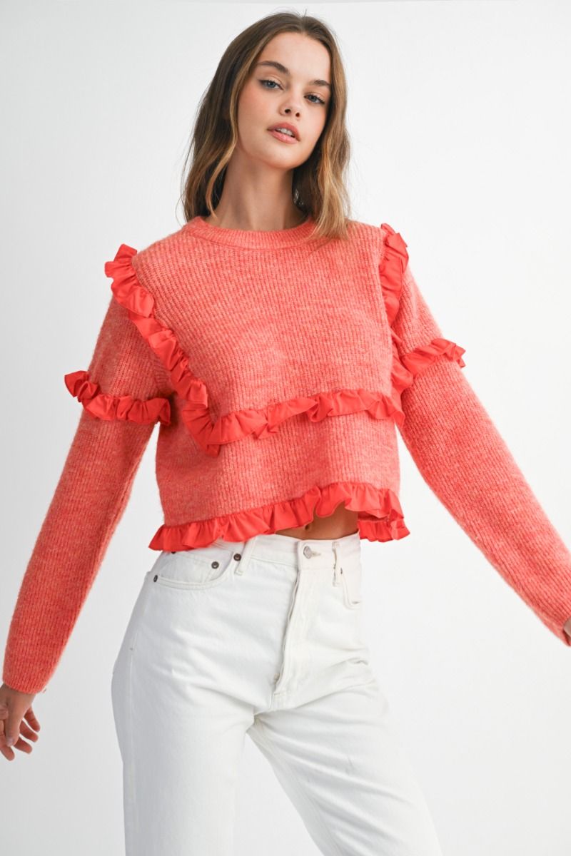 Kallena Red Ruffle Detail Sweater