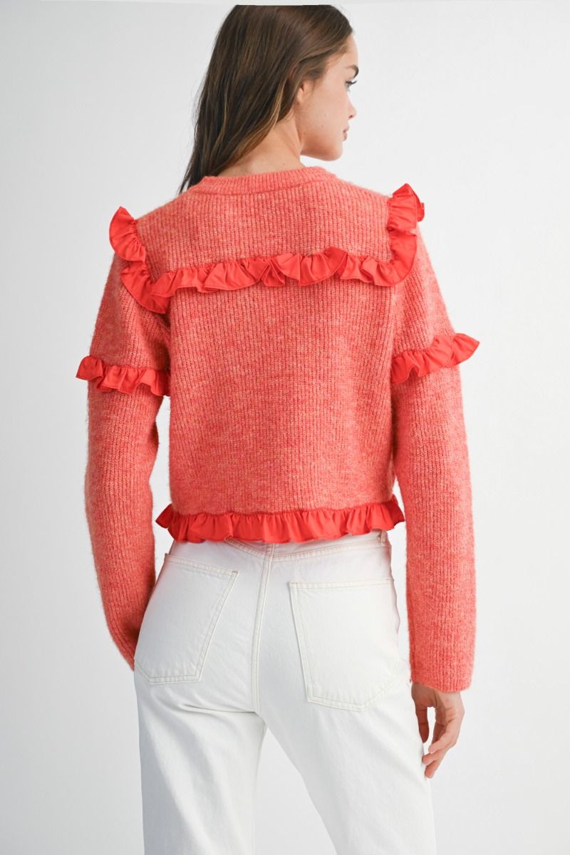 Kallena Red Ruffle Detail Sweater