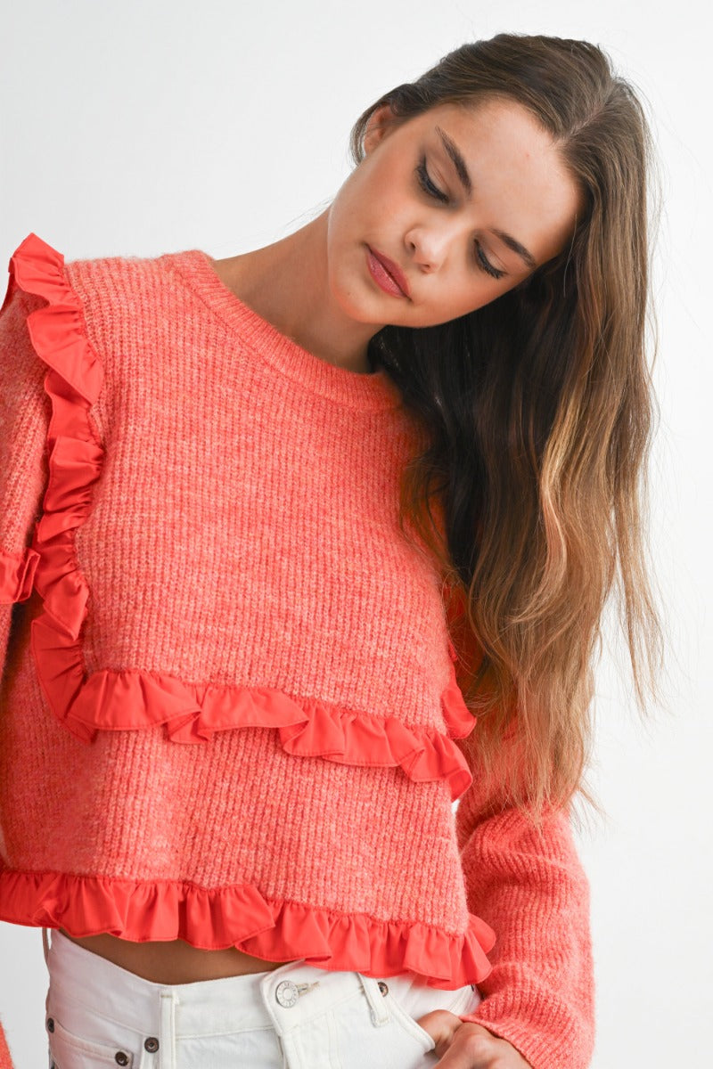 Kallena Red Ruffle Detail Sweater