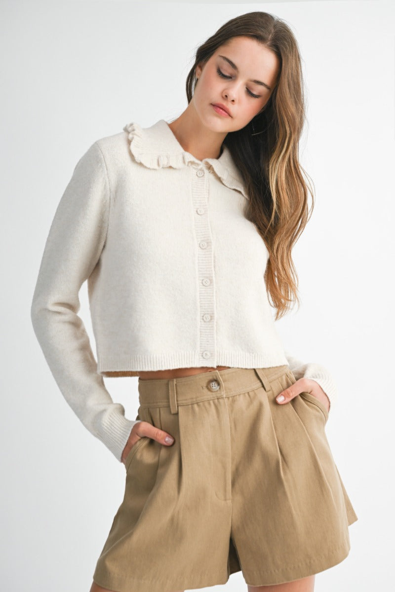 Santos Cream Collared Cardigan Sweater