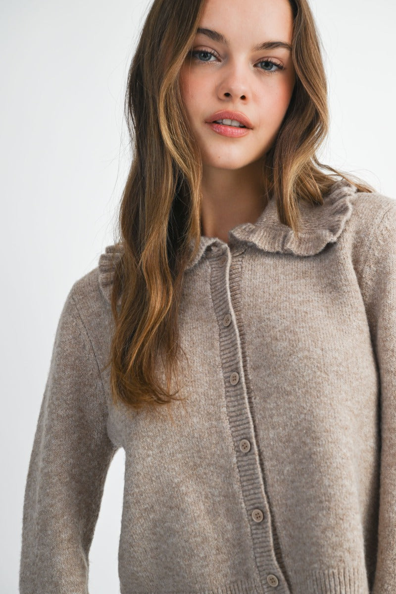 Santos Mocha Collared Cardigan Sweater