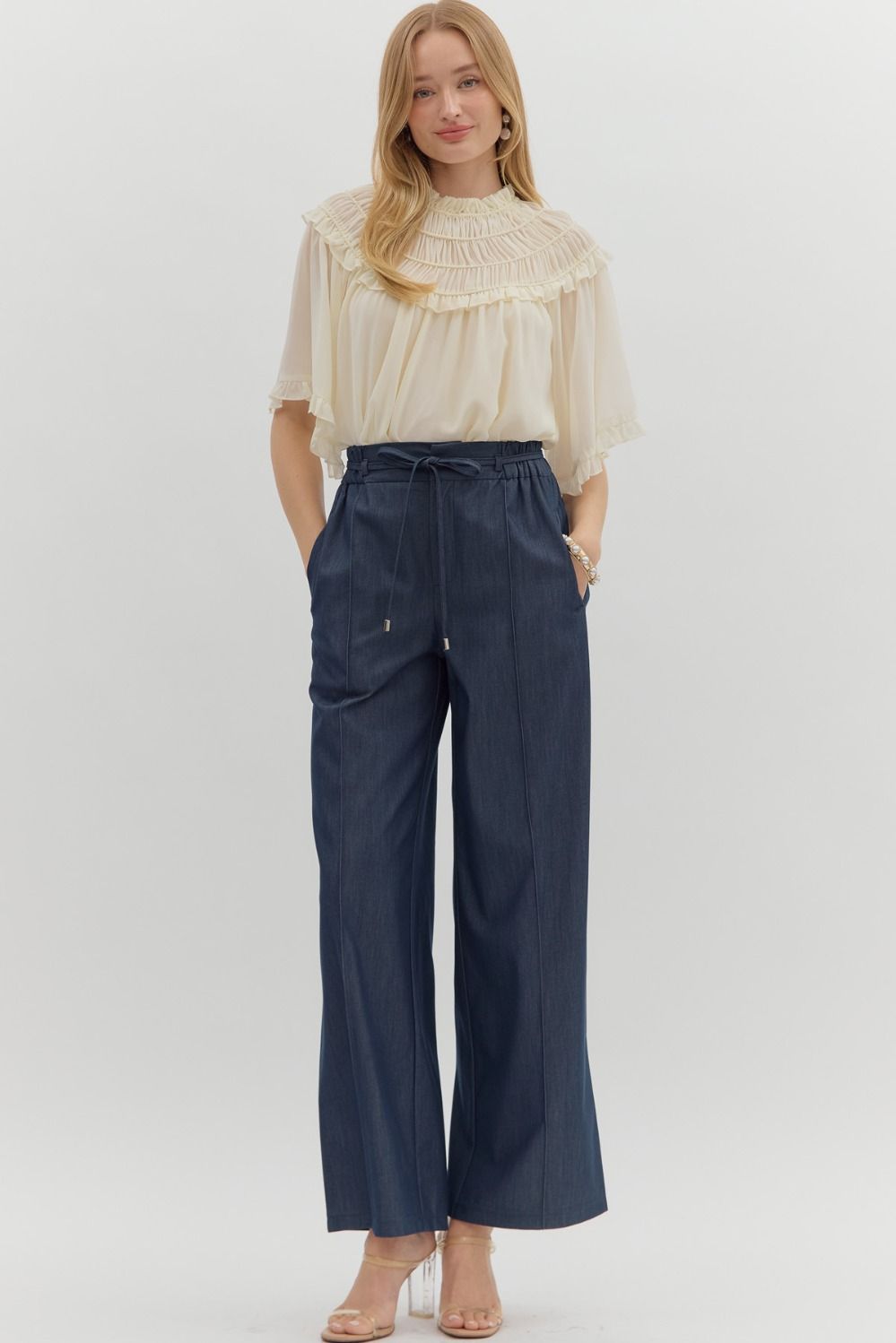 Sophia Dark Denim Elastic Waist Pants
