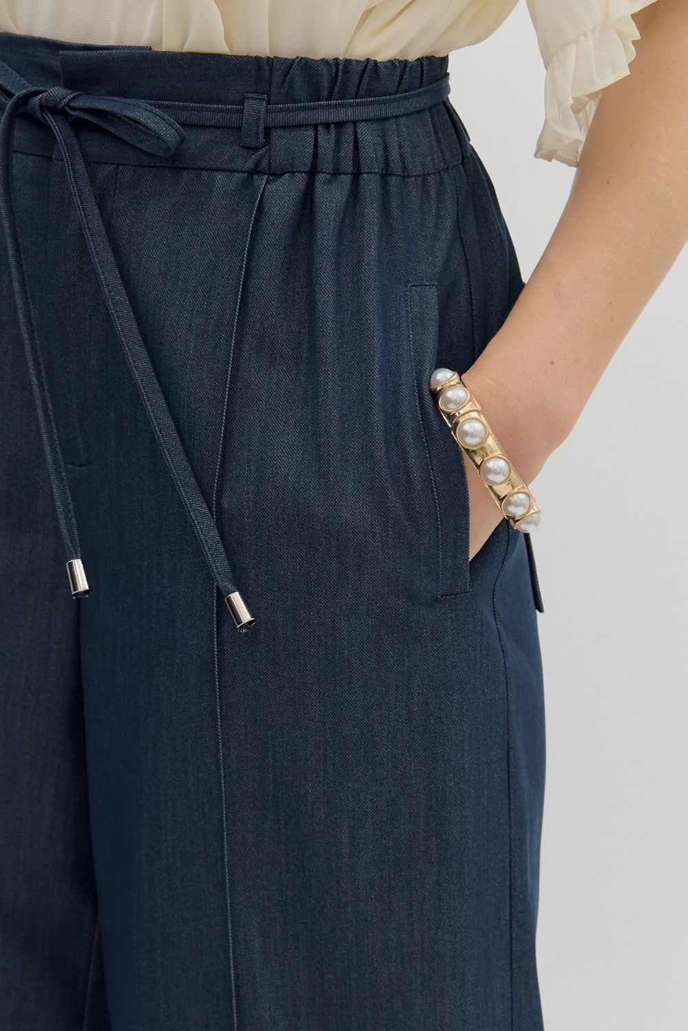 Sophia Dark Denim Elastic Waist Pants
