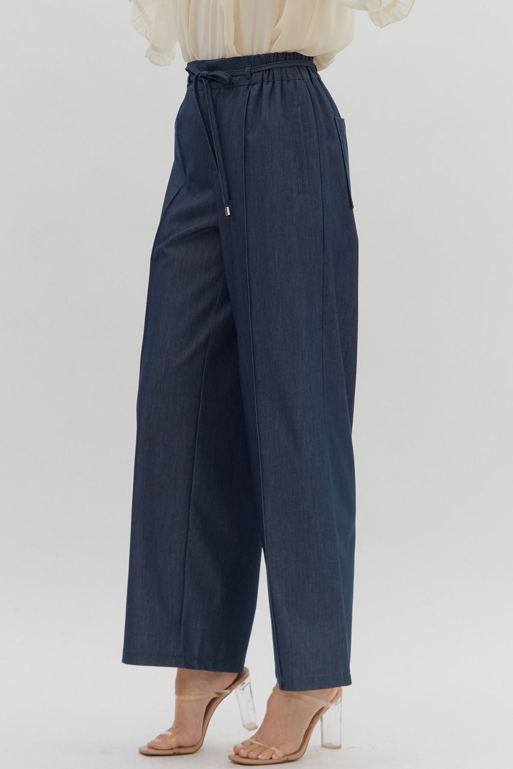 Sophia Dark Denim Elastic Waist Pants