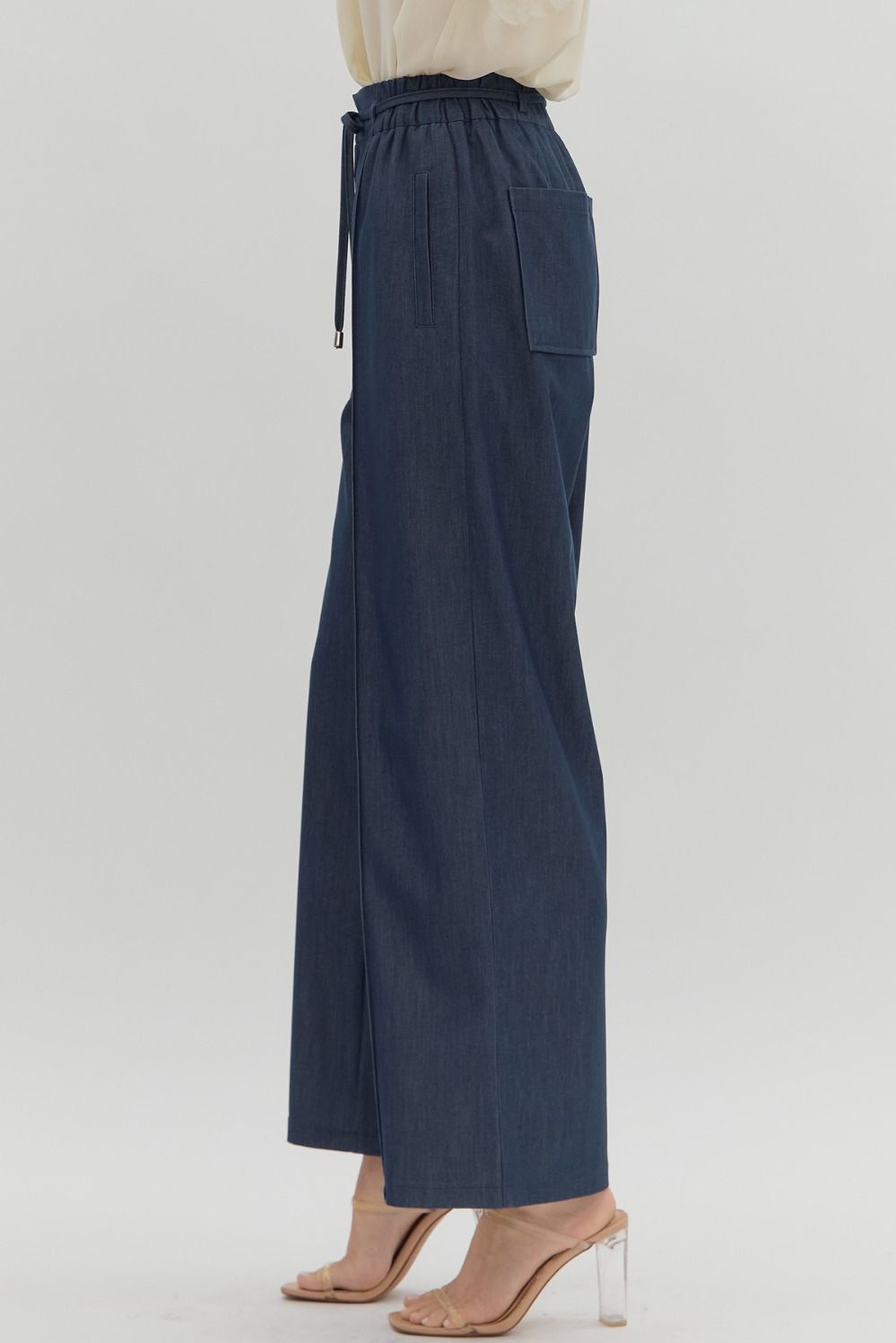 Sophia Dark Denim Elastic Waist Pants