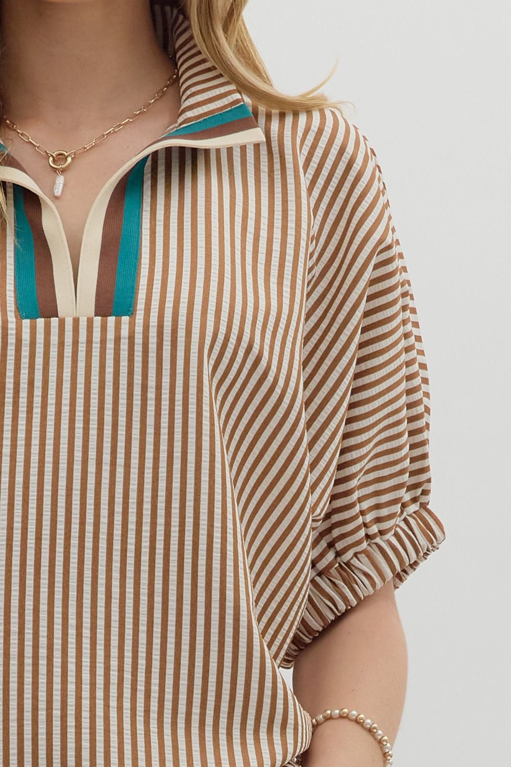 Calina Tan Striped Dolman Top