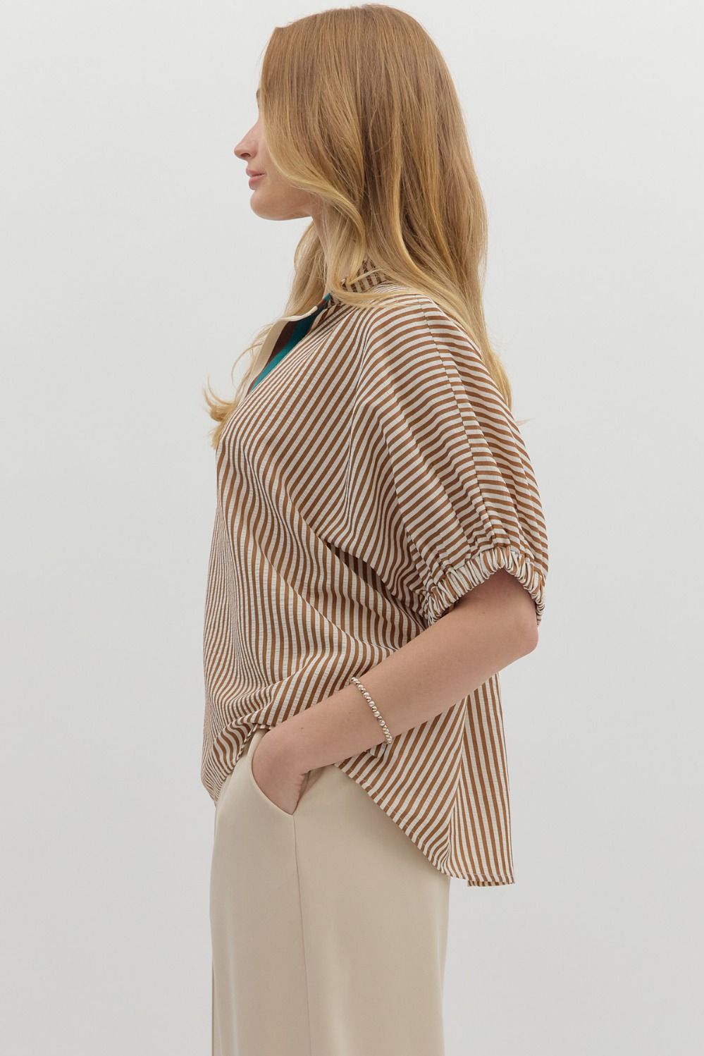 Calina Tan Striped Dolman Top