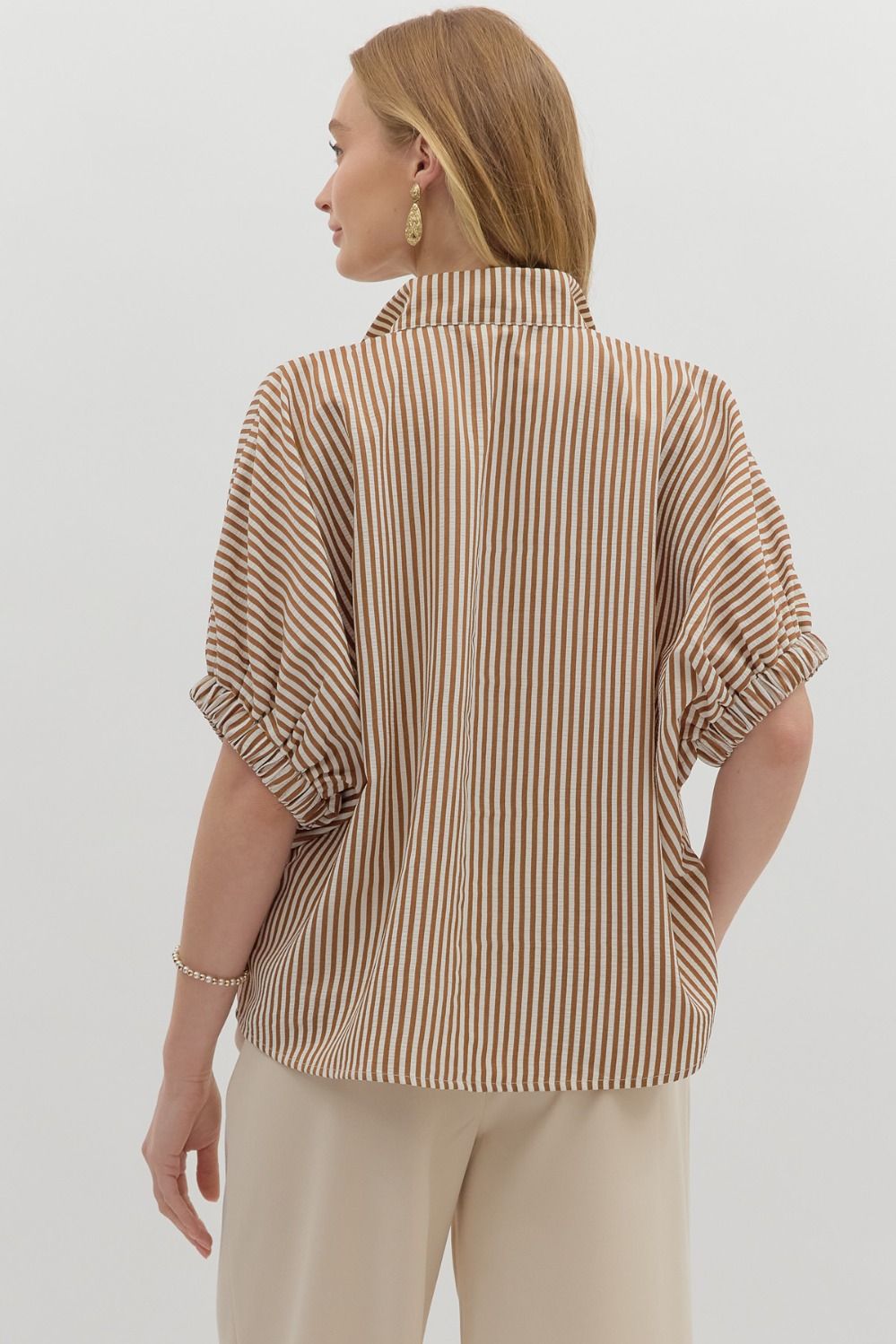 Calina Tan Striped Dolman Top