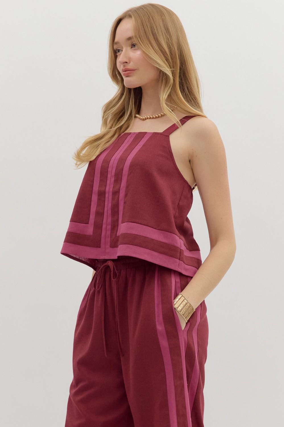 Kylen Burgundy Contrast Woven Tank