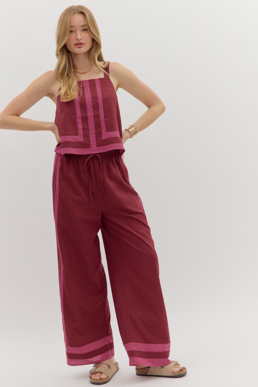 Kylen Burgundy Contrast Woven Tank