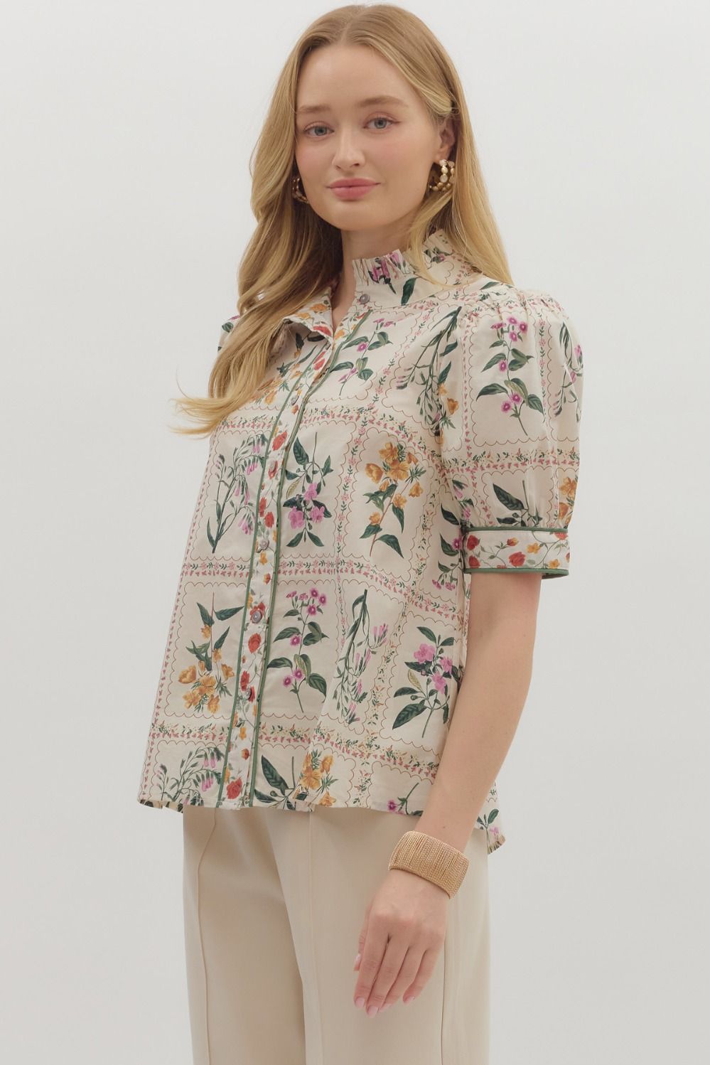 Zolah Ecru Floral Blouse