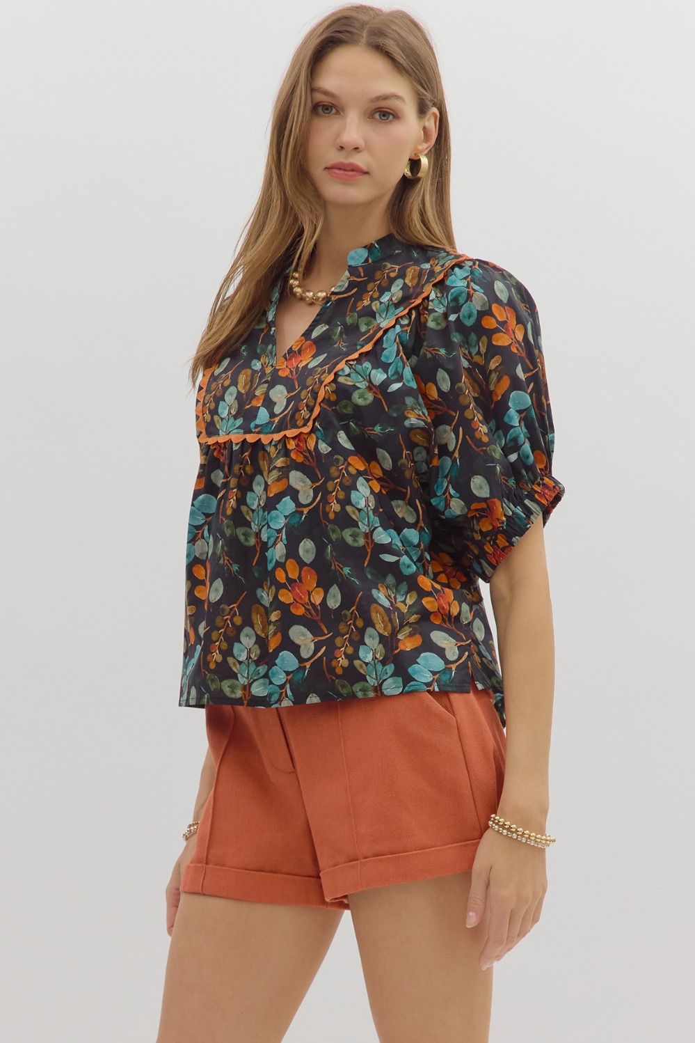 Sabrinah Black Floral Babydoll Top