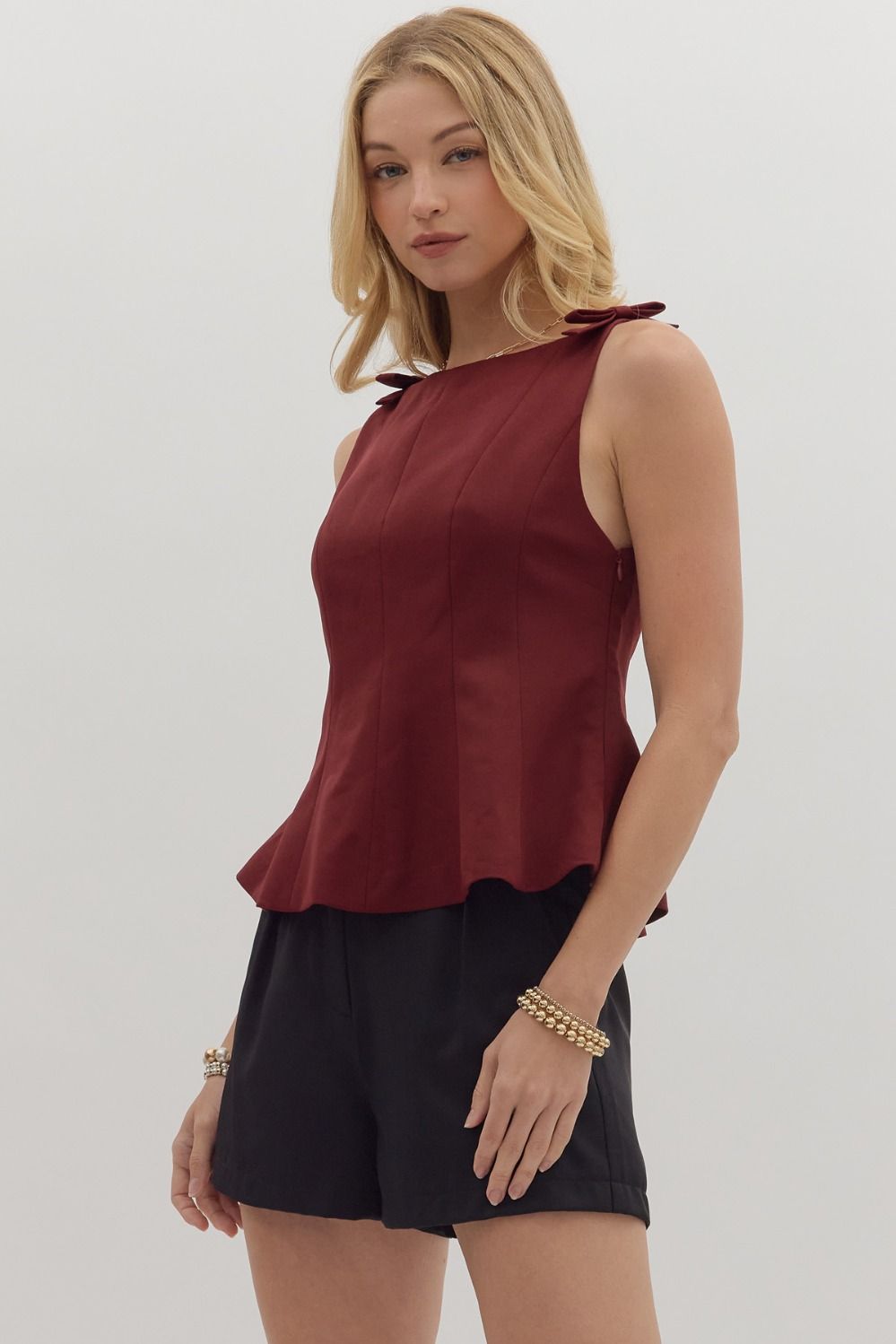 Marilou Burgundy Flared Hem Blouse