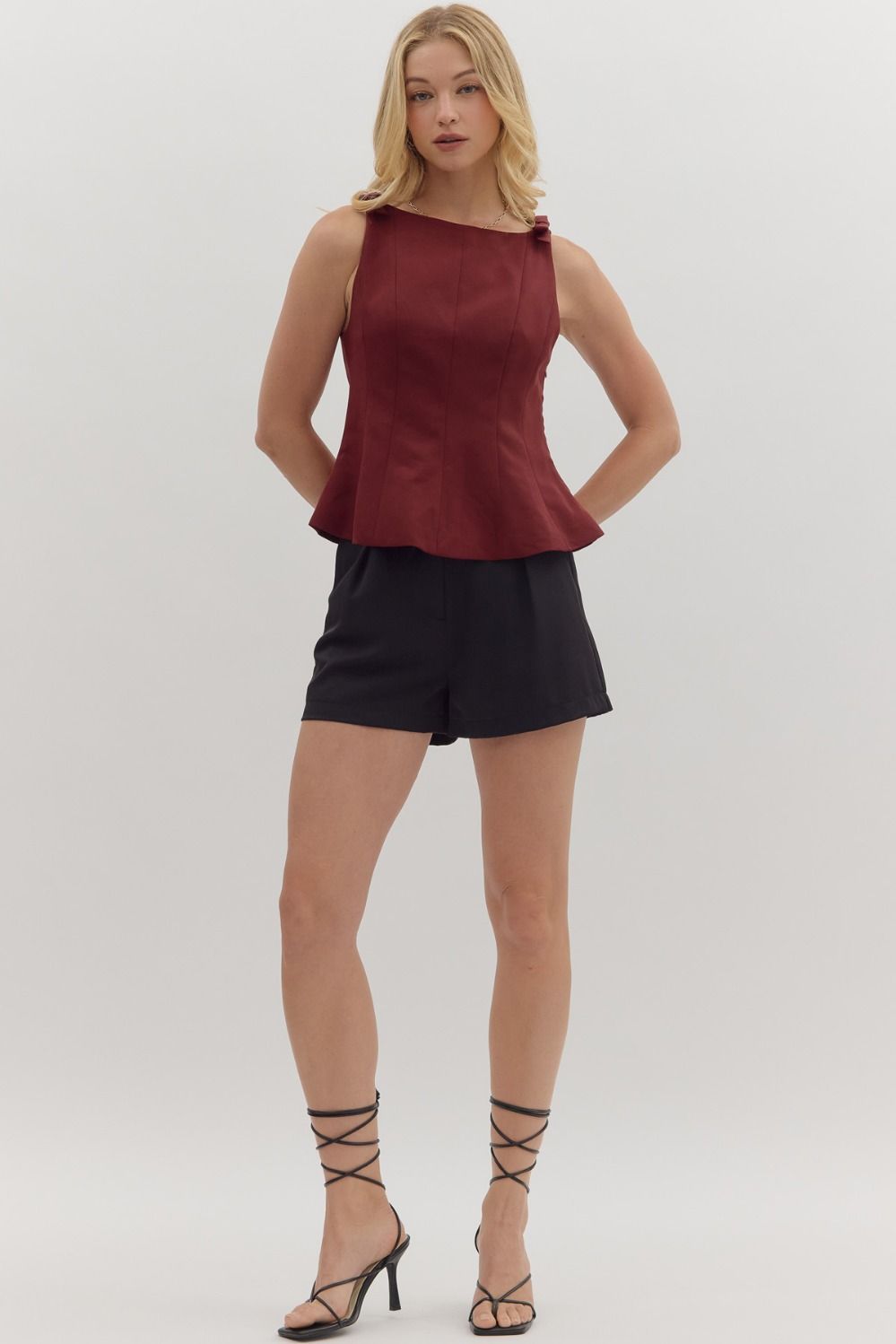 Marilou Burgundy Flared Hem Blouse