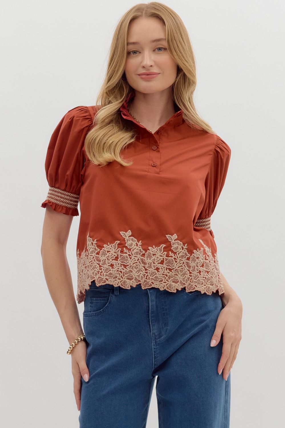 Evaline Rust Embroidered Blouse