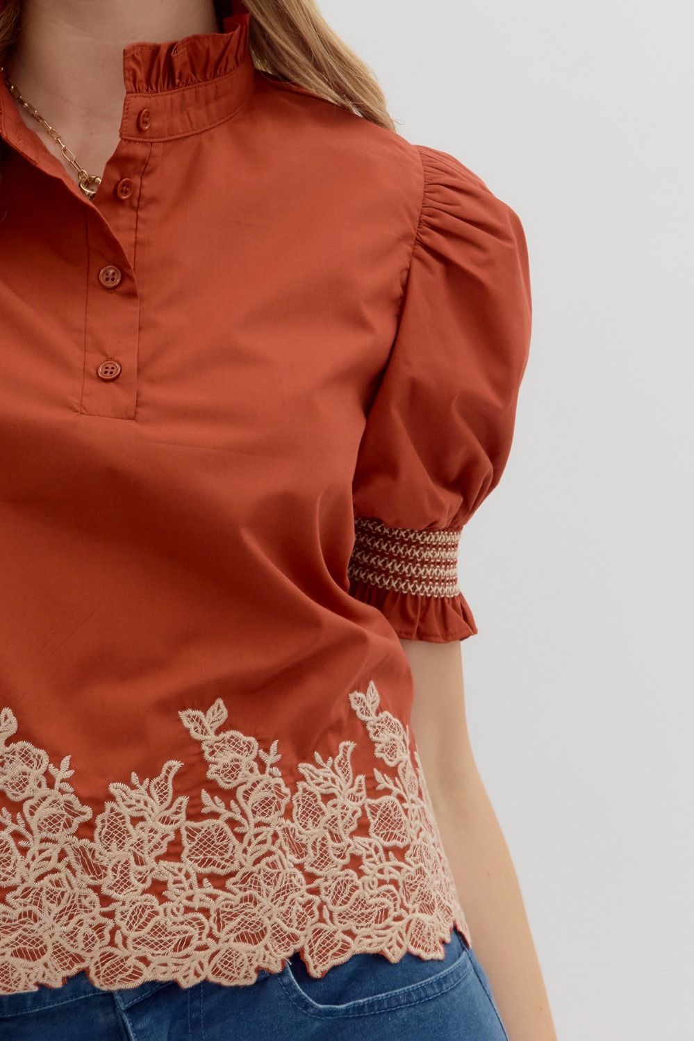 Evaline Rust Embroidered Blouse