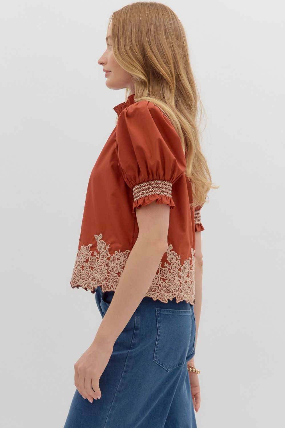 Evaline Rust Embroidered Blouse