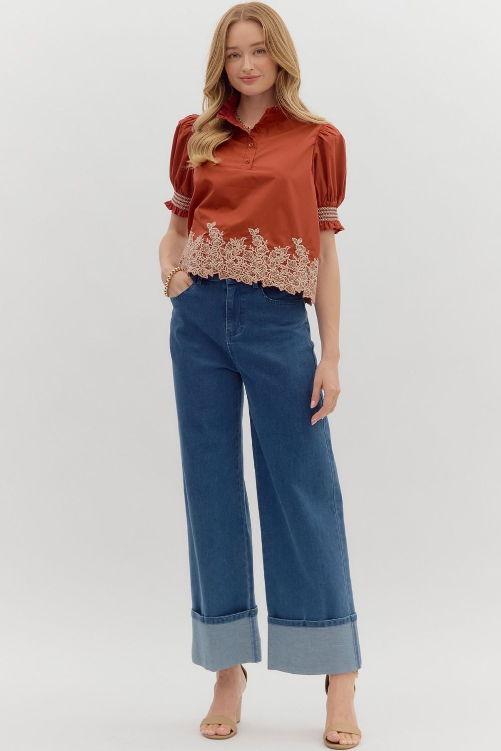 Evaline Rust Embroidered Blouse